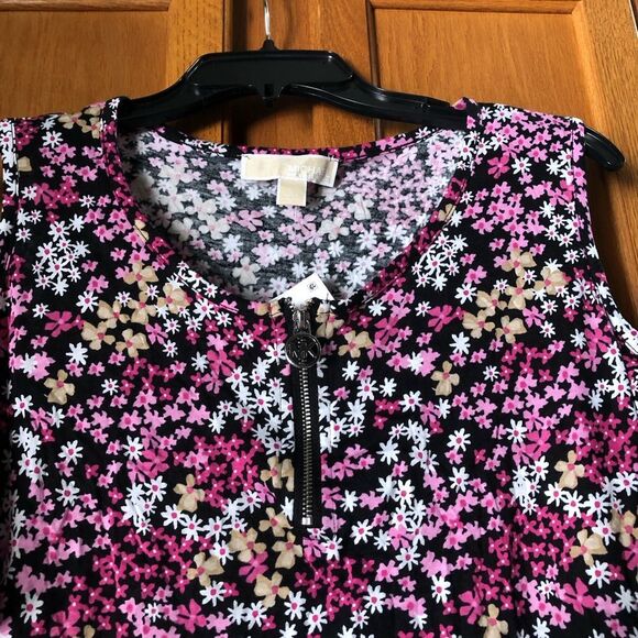 NWT Michael Kors Pink Floral Printed Cold Shoulder 1/4 Zip Front Top - L - Picture 3 of 13